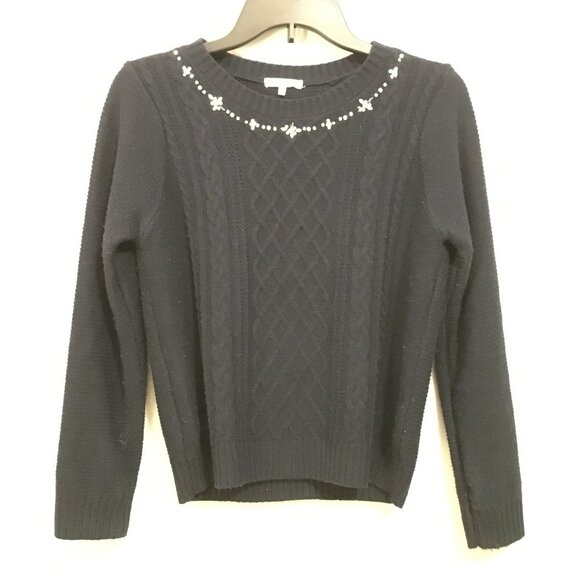 Made in Japan Dark Navy Blue Cable Jeweled Sweater - Picture 3 of 13